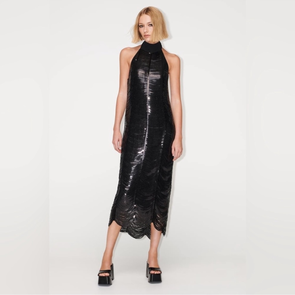 New with tags Zara black sequin halter dress size Medium